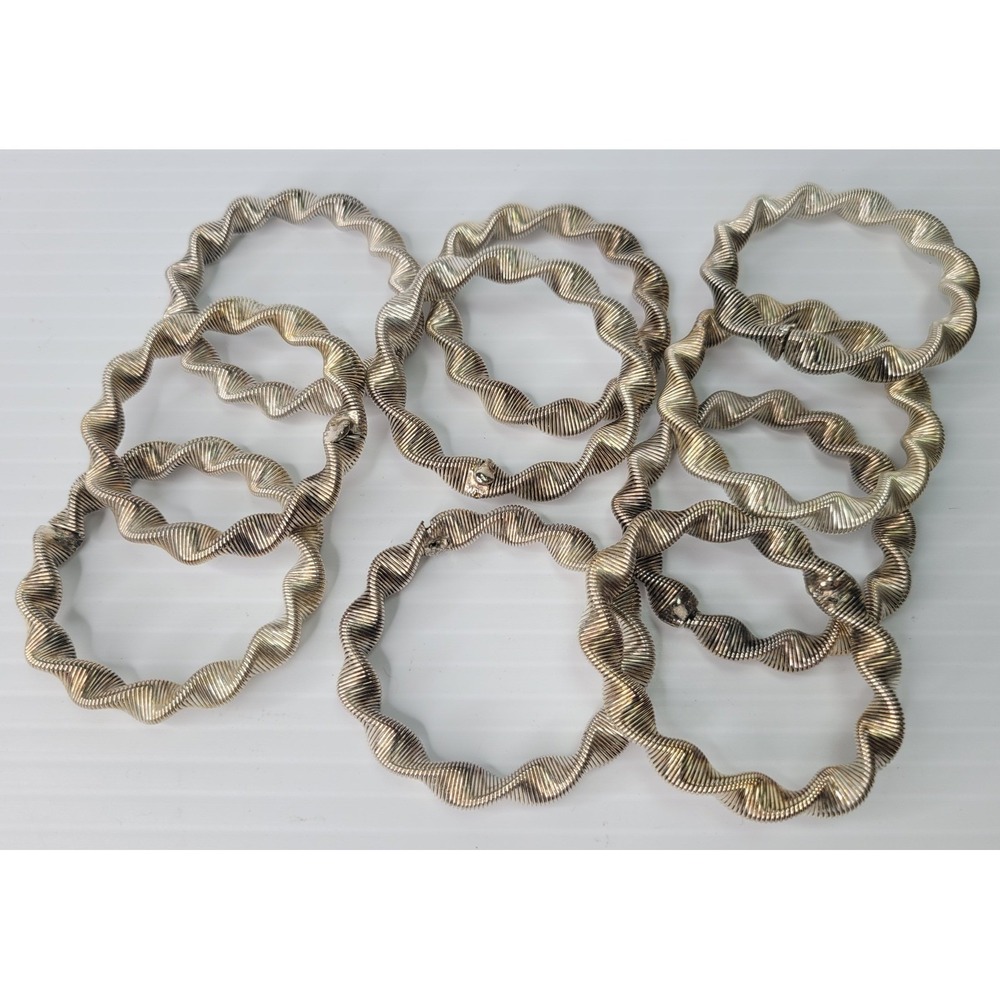 8 Unbranded Napkin Rings Set Silver Plate Twisted‎ Coil Ribbed Wavy Table Decor